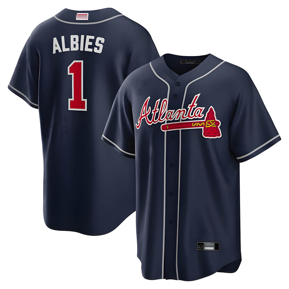 Seanshop A.Braves #1 Ozzie Albies Player Navy Alternate Stitched Jerseys