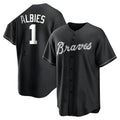 Seanshop A.Braves #1 Ozzie Albies Player Black&White Replica Stitched Jerseys