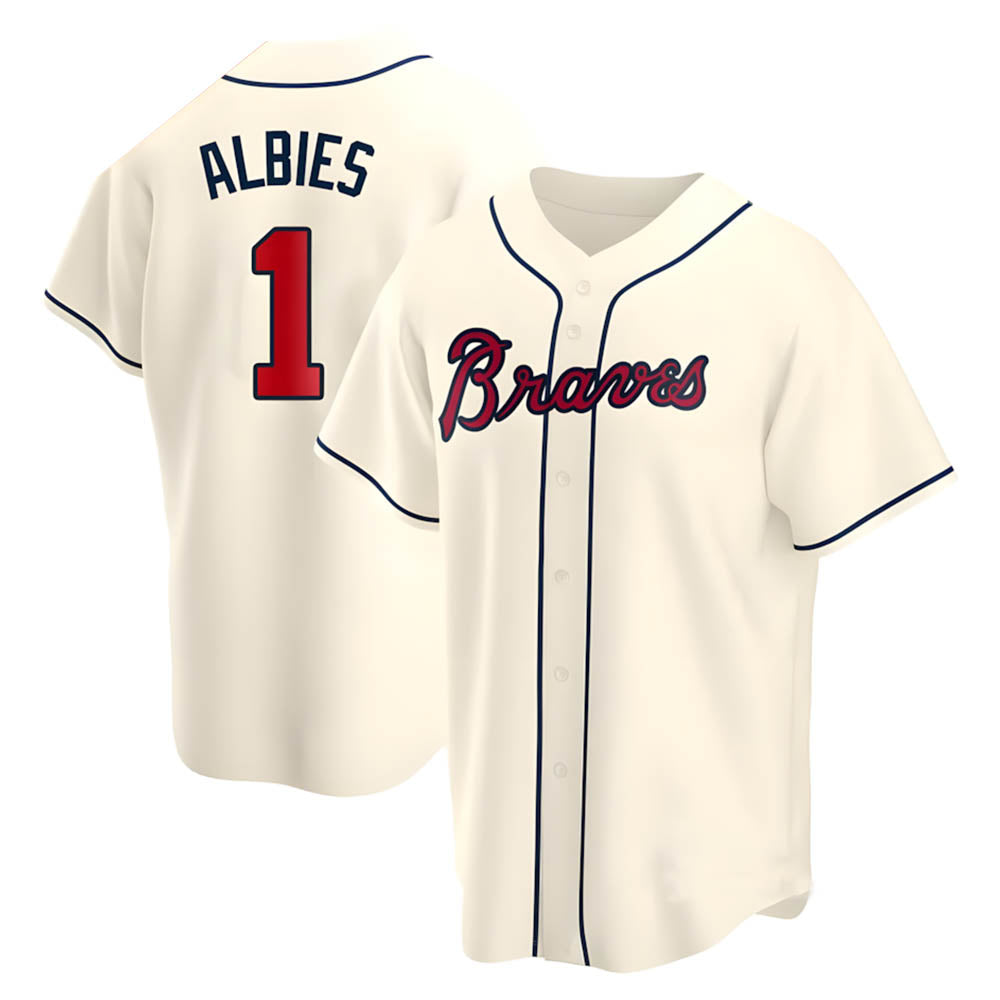 Seanshop A.Braves #1 Ozzie Albies Player Cream Replica Alternate Stitched Jerseys