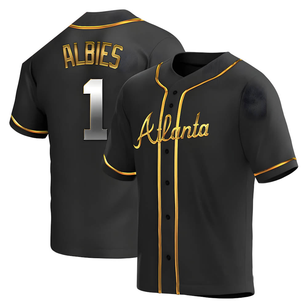 Seanshop A.Braves #1 Ozzie Albies Player Gold Replica Black en Alternate Stitched Jerseys