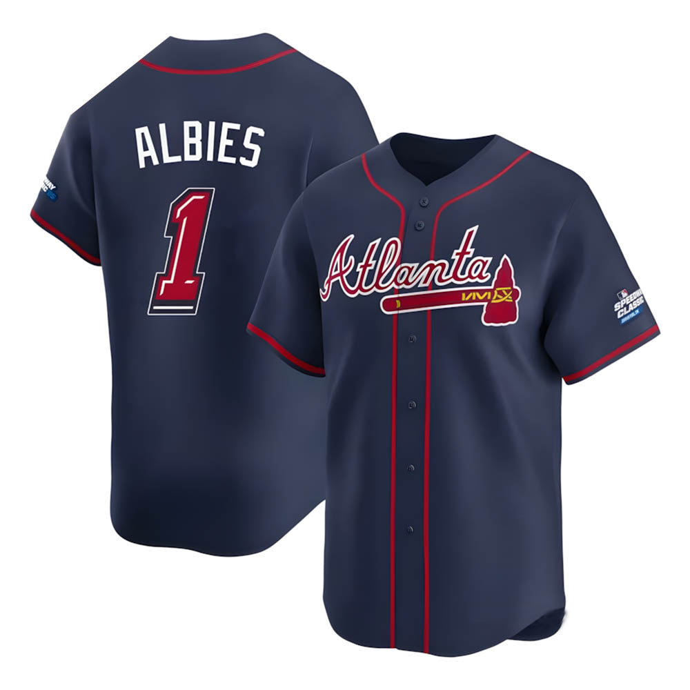 Seanshop A.Braves #1 Ozzie Albies Player Navy Limited 2025 Speedway Classic Alternate Stitched Jerseys