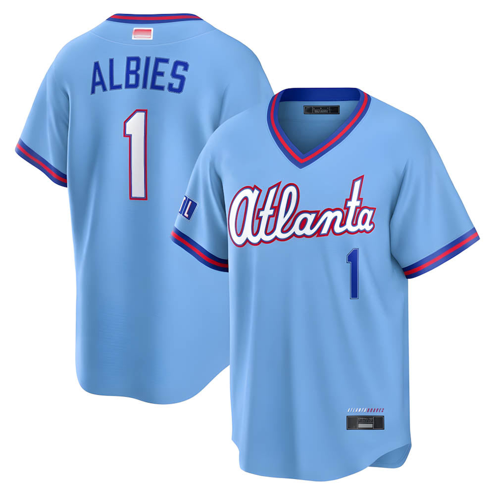 Seanshop A.Braves #1 Ozzie Albies Player Powder Blue 2026 City Connect T shirt Stitched Jerseys