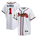 Seanshop A.Braves #1 Ozzie Albies Player White World Series Gold Program Stitched Jerseys