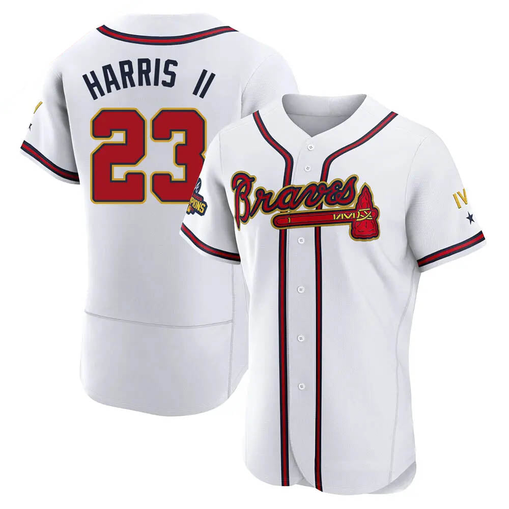 Seanshop A.Braves #23 Michael Harris II player White&Gold Authentic Program Stitched Jerseys