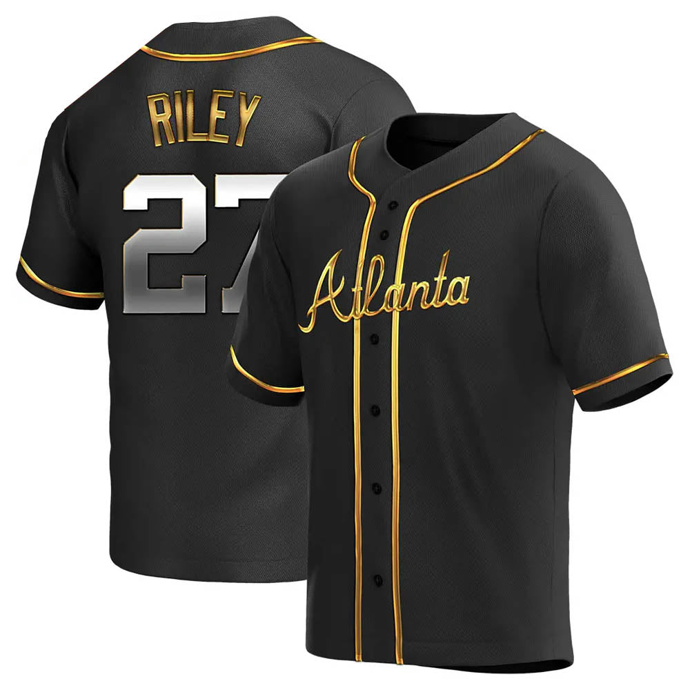 Seanshop A.Braves #27 Austin Riley Player Black&Gold Replica en Alternate Stitched Jerseys