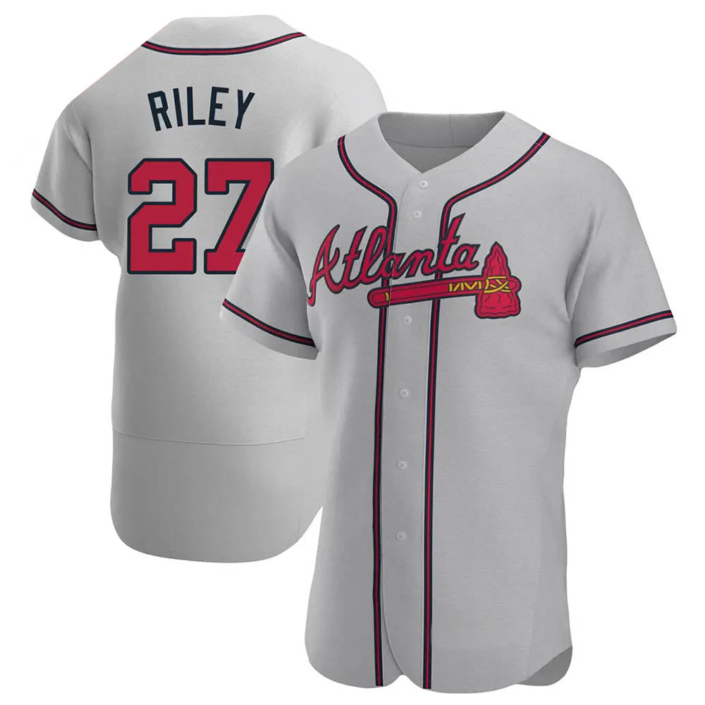 Seanshop A.Braves #27 Austin Riley Player Gray Authentic Road Stitched Jerseys