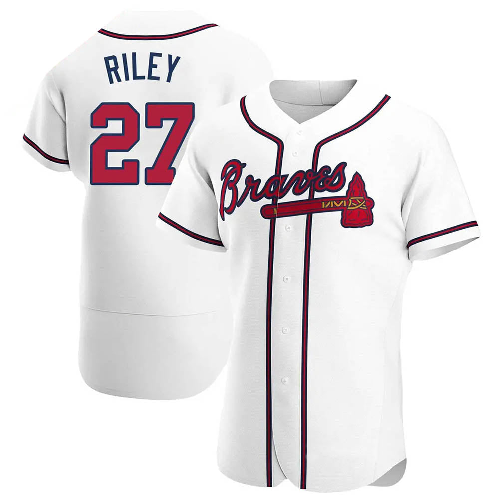 Seanshop A.Braves #27 Austin Riley Player White Authentic Home Stitched Jerseys