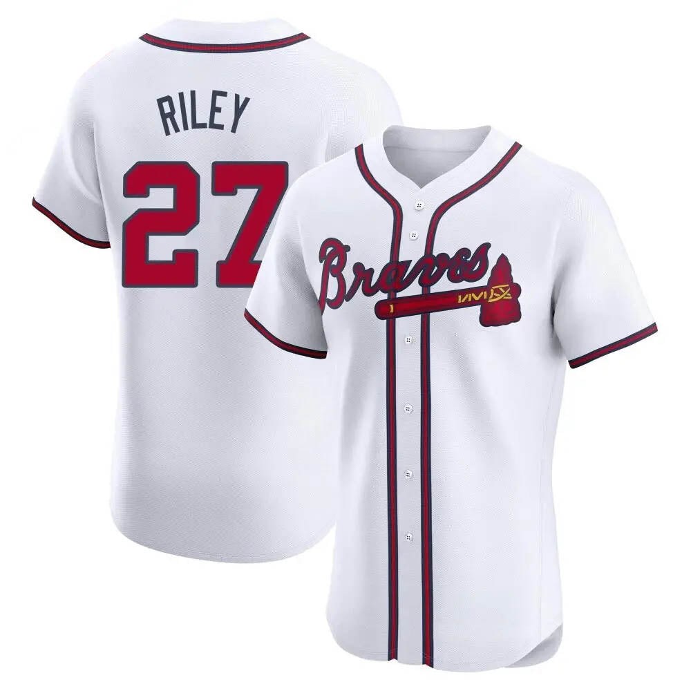 Seanshop A.Braves #27 Austin Riley Player White Elite Home Stitched Jerseys