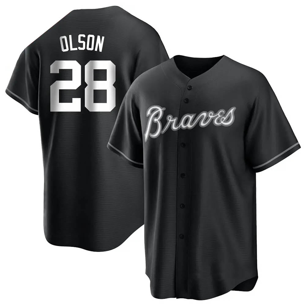 Seanshop A.Braves #28 Matt Olson Player Black&White Replica Stitched Jerseys