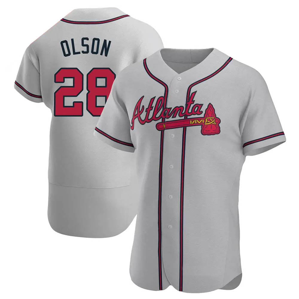 Seanshop A.Braves #28 Matt Olson Player Gray Authentic Road Stitched Jerseys