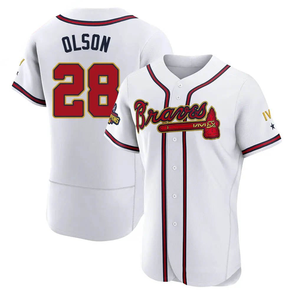 Seanshop A.Braves #28 Matt Olson Player White&Gold Authentic Program Stitched Jerseys