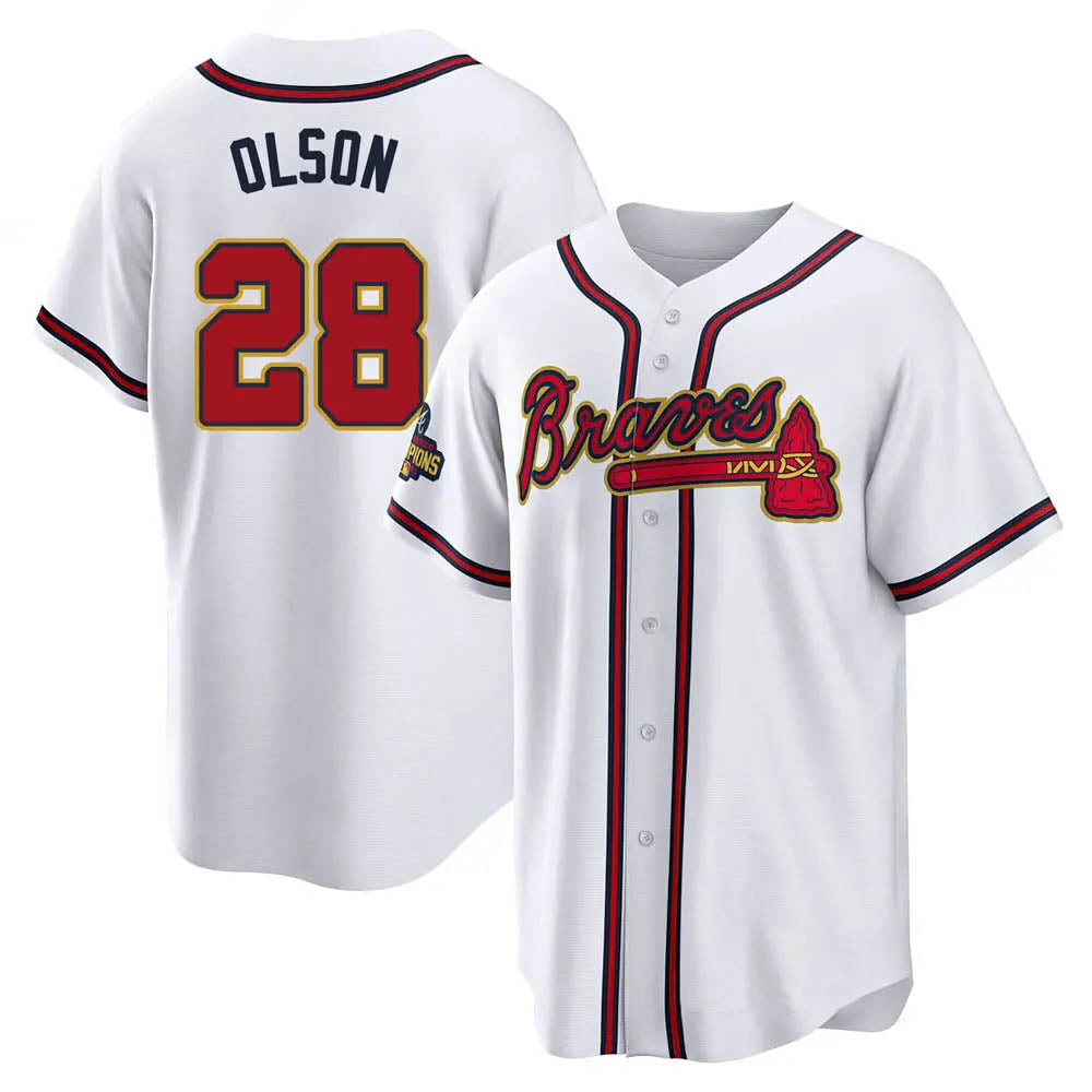 Seanshop A.Braves #28 Matt Olson Player White&Gold Replica Program Stitched Jerseys