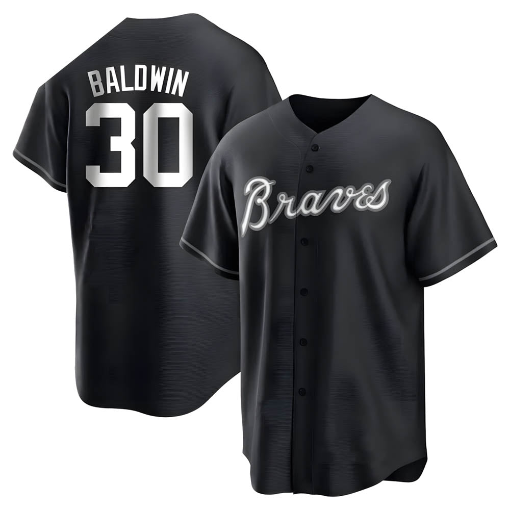 Seanshop A.Braves #30 Drake Baldwin player Black&White Replica Stitched Jerseys