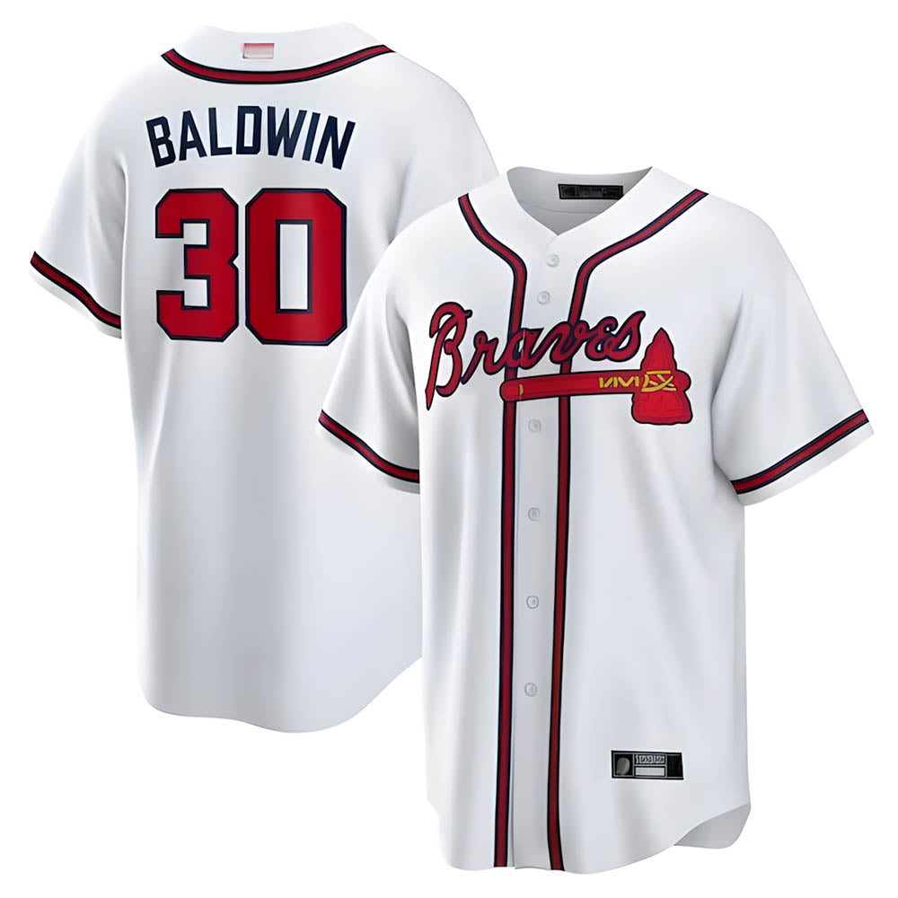Seanshop A.Braves #30 Drake Baldwin player White Home Replica Stitched Jerseys