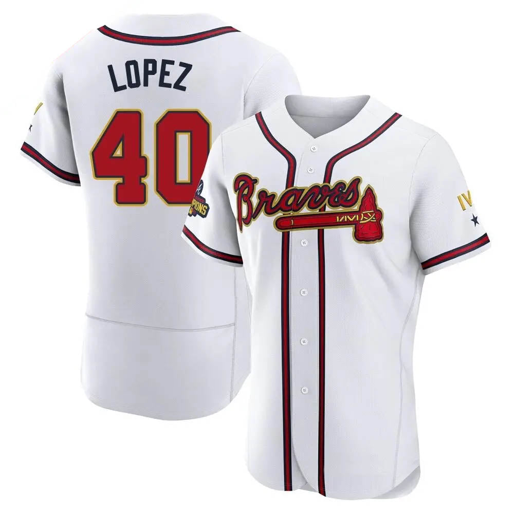 Seanshop A.Braves #40 Reynaldo Lopez player White&Gold Authentic Program Stitched Jerseys