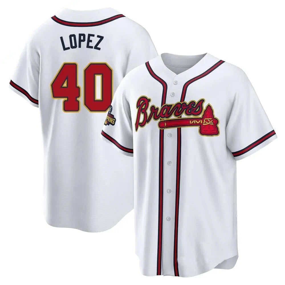 Seanshop A.Braves #40 Reynaldo Lopez player White&Gold Replica Program Stitched Jerseys