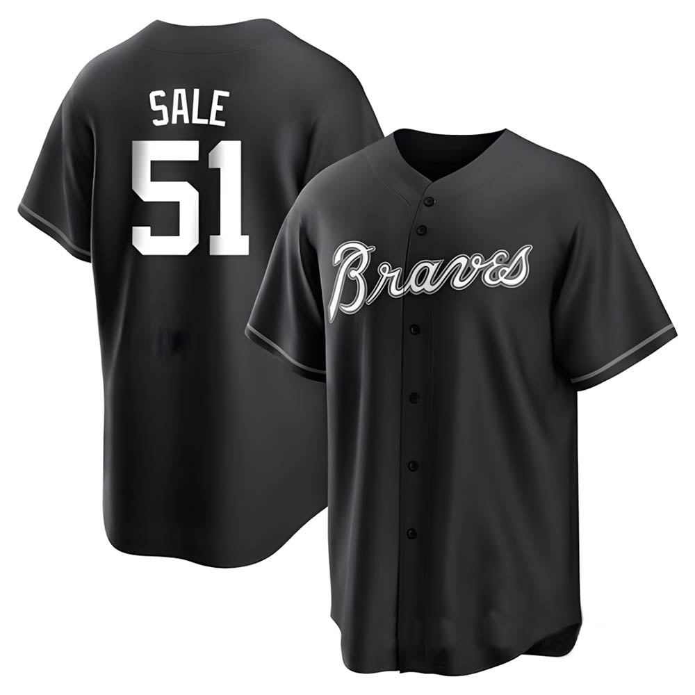 Seanshop A.Braves #51 Chris Sale Player White&Black Replica Stitched Jerseys