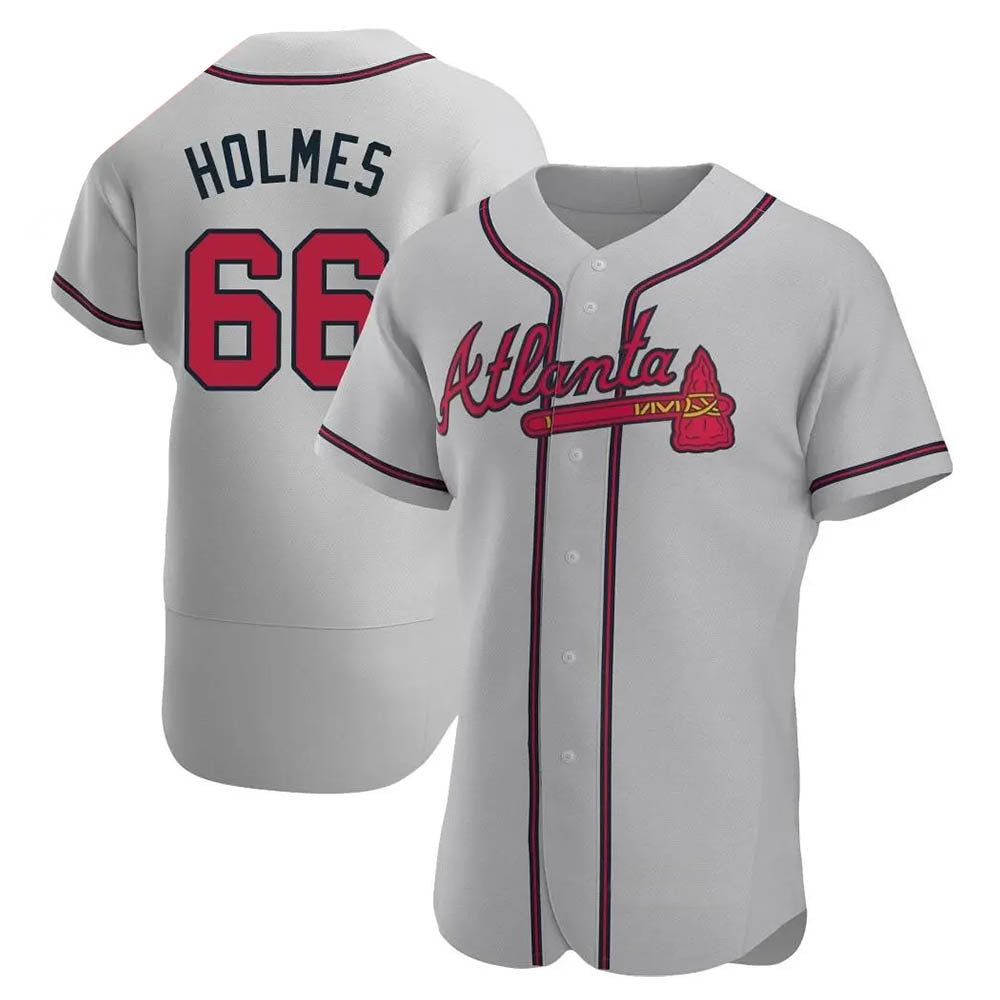 Seanshop A.Braves #66 Grant Holmes Player Gray Authentic Road Stitched Jerseys