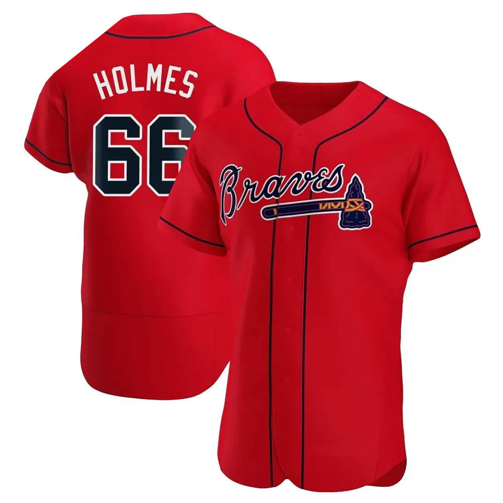 Seanshop A.Braves #66 Grant Holmes Player Red Authentic Alternate Stitched Jerseys