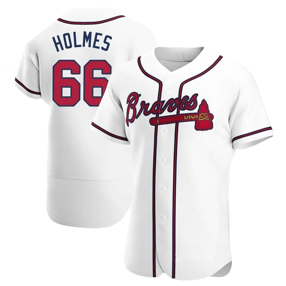 Seanshop A.Braves #66 Grant Holmes Player White Authentic Home Stitched Jerseys