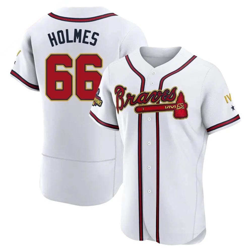 Seanshop A.Braves #66 Grant Holmes Player White&Gold Authentic Program Stitched Jerseys