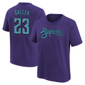 Seanshop A.Diamondbacks #23 Zac Gallen Player Purple Fuse City Connect round collar T shirt Stitched Jerseys