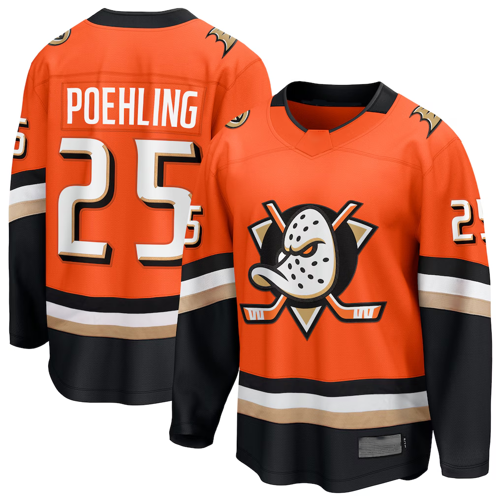 Seanshop A.Ducks #25 Ryan Poehling Orange Home Breakaway Jerseys
