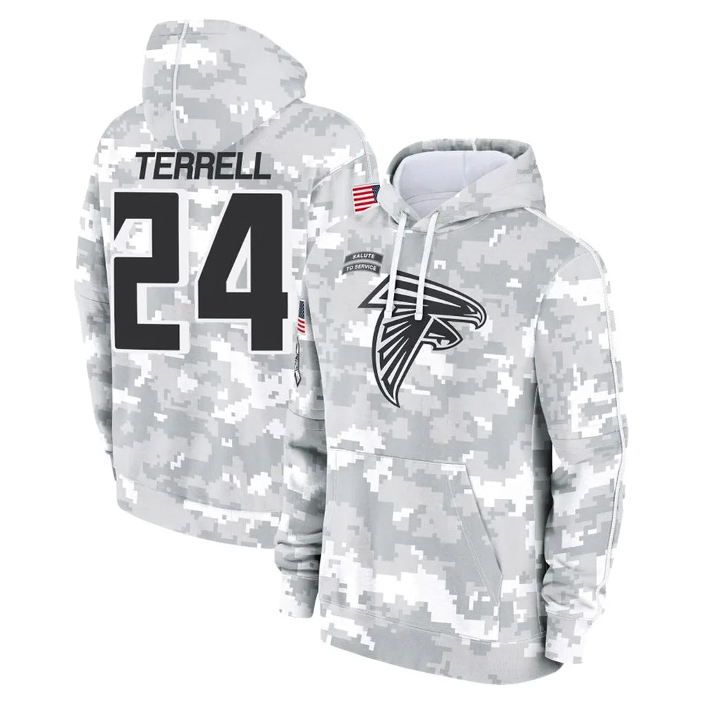 Seanshop A.Falcons #24 A.J. Terrell Jr. Player Arctic Camo Salute to Service Limited Hoodie Stitched Jerseys