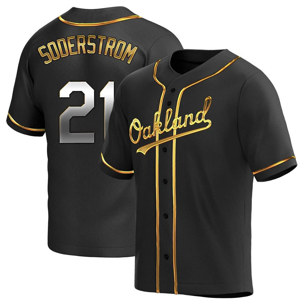 Seanshop Athletics #21 Tyler Soderstrom Player Black Golden Replica Alternate Stitched Jersey