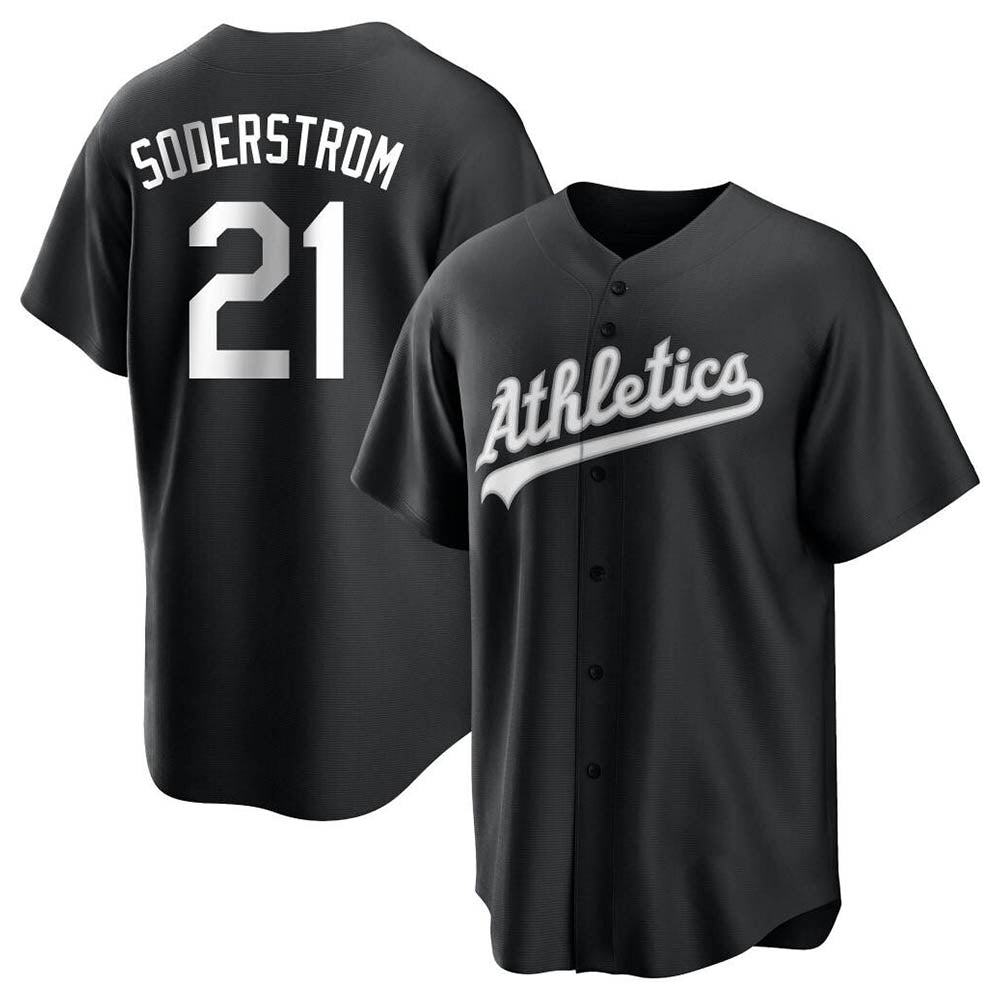 Seanshop Athletics #21 Tyler Soderstrom Player Black&White Replica Stitched Jersey
