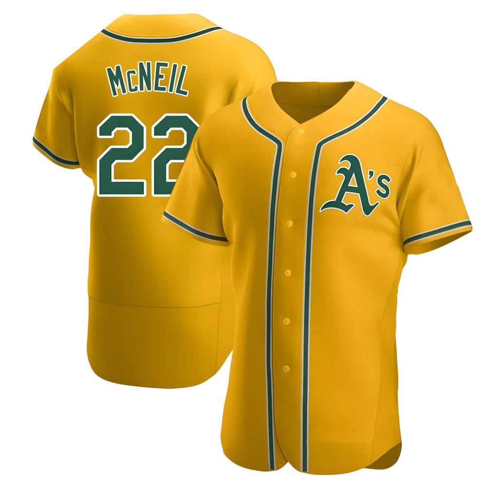 Seanshop Athletics #22 Jeff McNeil player Gold Authentic Alternate Stitched Jersey