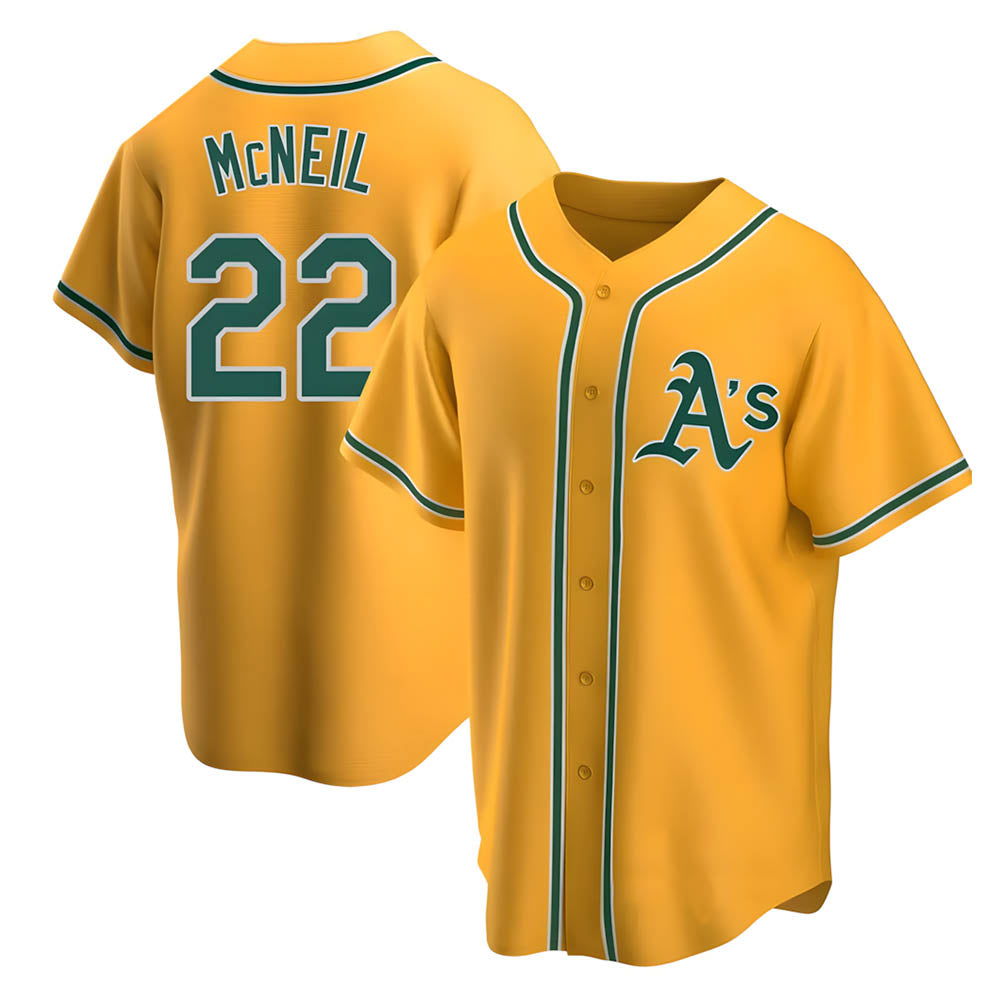 Seanshop Athletics #22 Jeff McNeil player Gold Replica Alternate Stitched Jersey