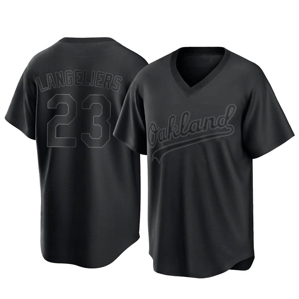Seanshop Athletics #23 Shea Langeliers Player Black Replica Pitch Fashion T shirt Stitched Jerseys