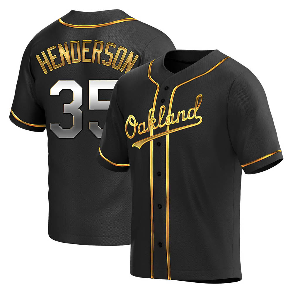 Seanshop Athletics #35 Rickey Henderson Player Black Golden Replica Alternate Stitched Jersey