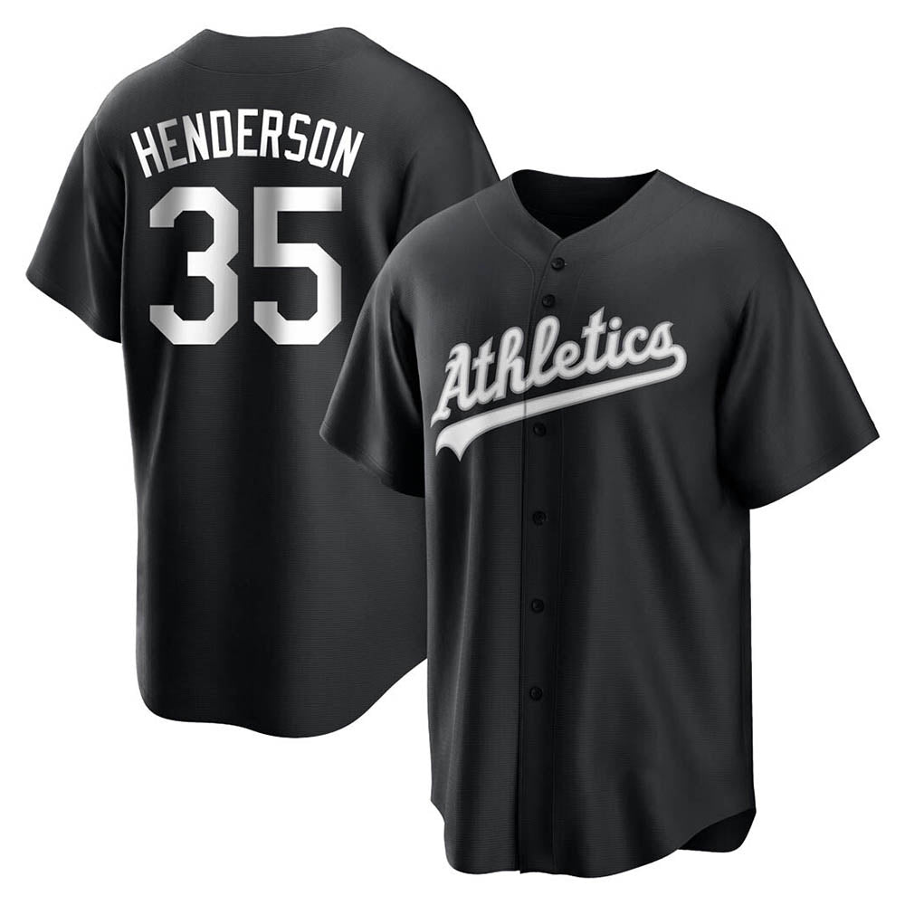 Seanshop Athletics #35 Rickey Henderson Player Black&White Replica Stitched Jersey