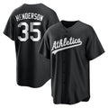 Seanshop Athletics #35 Rickey Henderson Player Black&White Replica Stitched Jersey