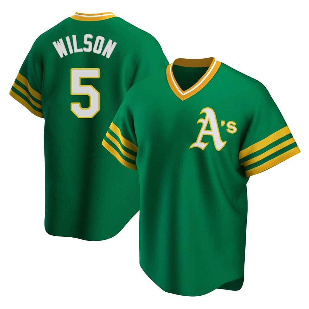 Seanshop Athletics #5 Jacob Wilson Green Replica Cooperstown Collection T shirt Stitched Jersey