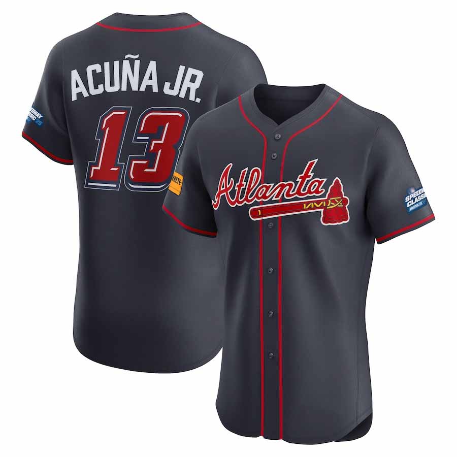 Seanshop A.Braves #13 Ronald Acuna Jr. Navy 2025 Speedway Classic Alternate Elite Player Personalized Jersey