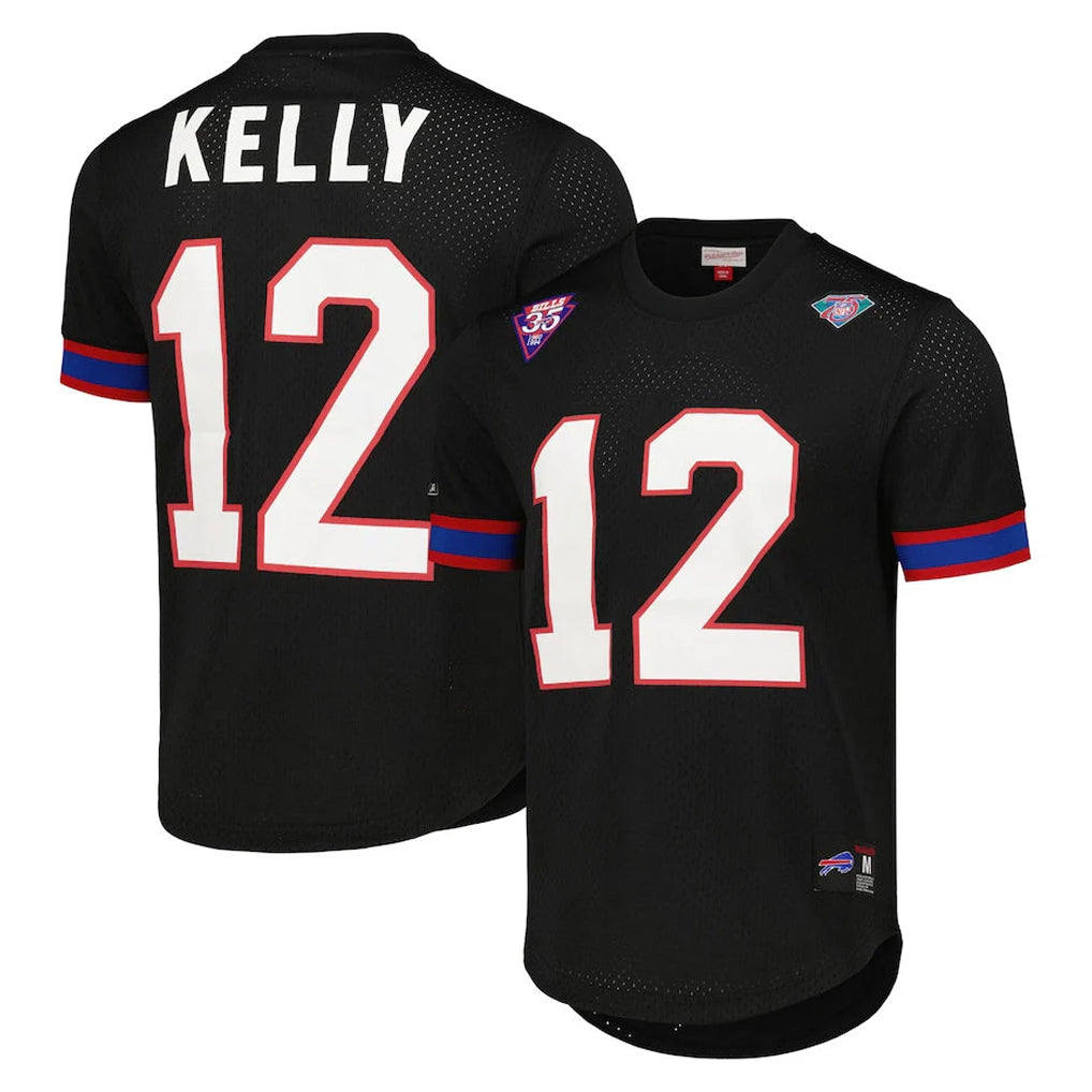 Seanshop B.Bills #12 Jim Kelly Player Black Mitchell & Ness Replica Mesh Limited Stitched Jerseys