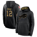 Seanshop B.Bills #12 Jim Kelly Player Black Salute to Service Hoodies Hame Stitched Jerseys