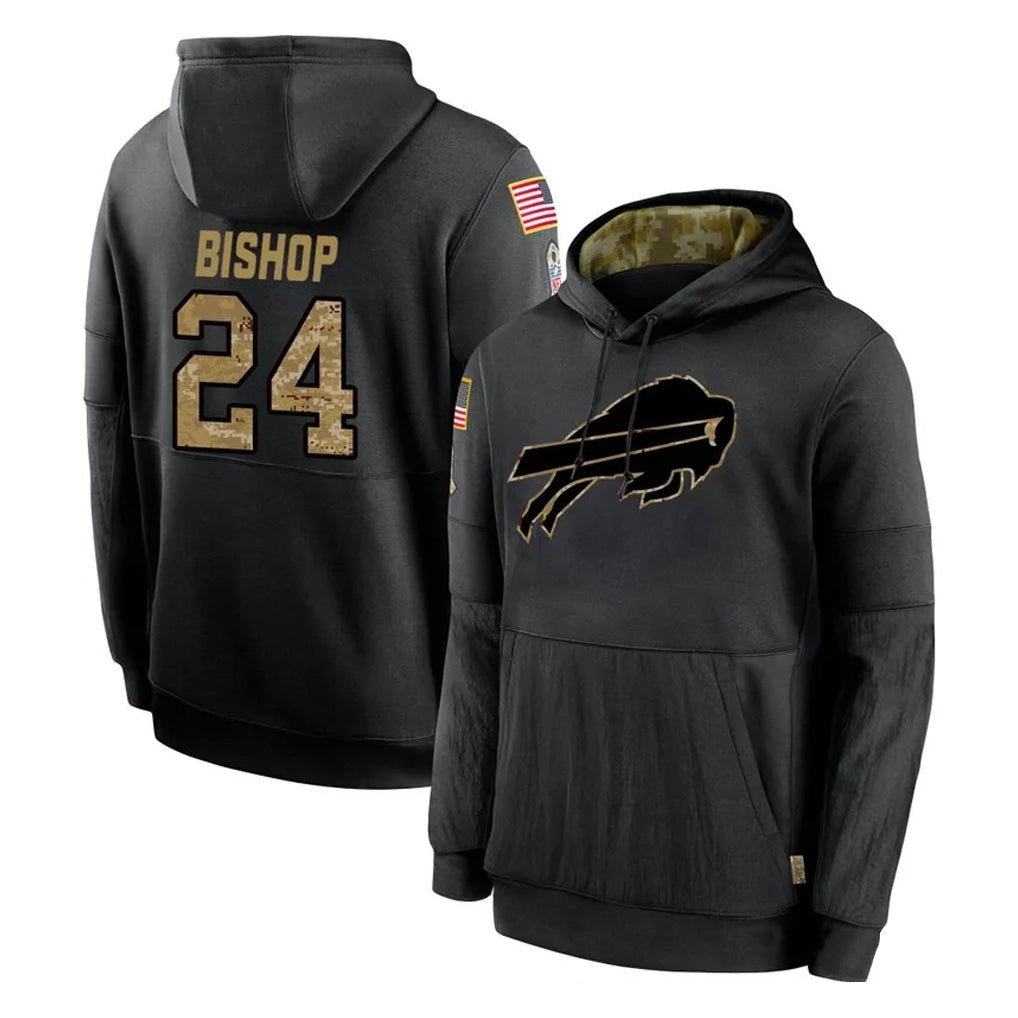 Seanshop B.Bills #24 Cole Bishop Player Black Salute to Service Hoodies Hame Stitched Jerseys