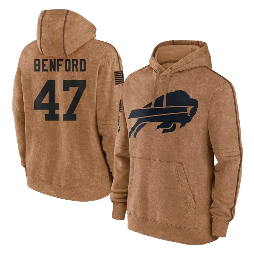 Seanshop B.Bills #47 Christian Benford Player Brown Salute to Service Hoodies Stitched Jerseys