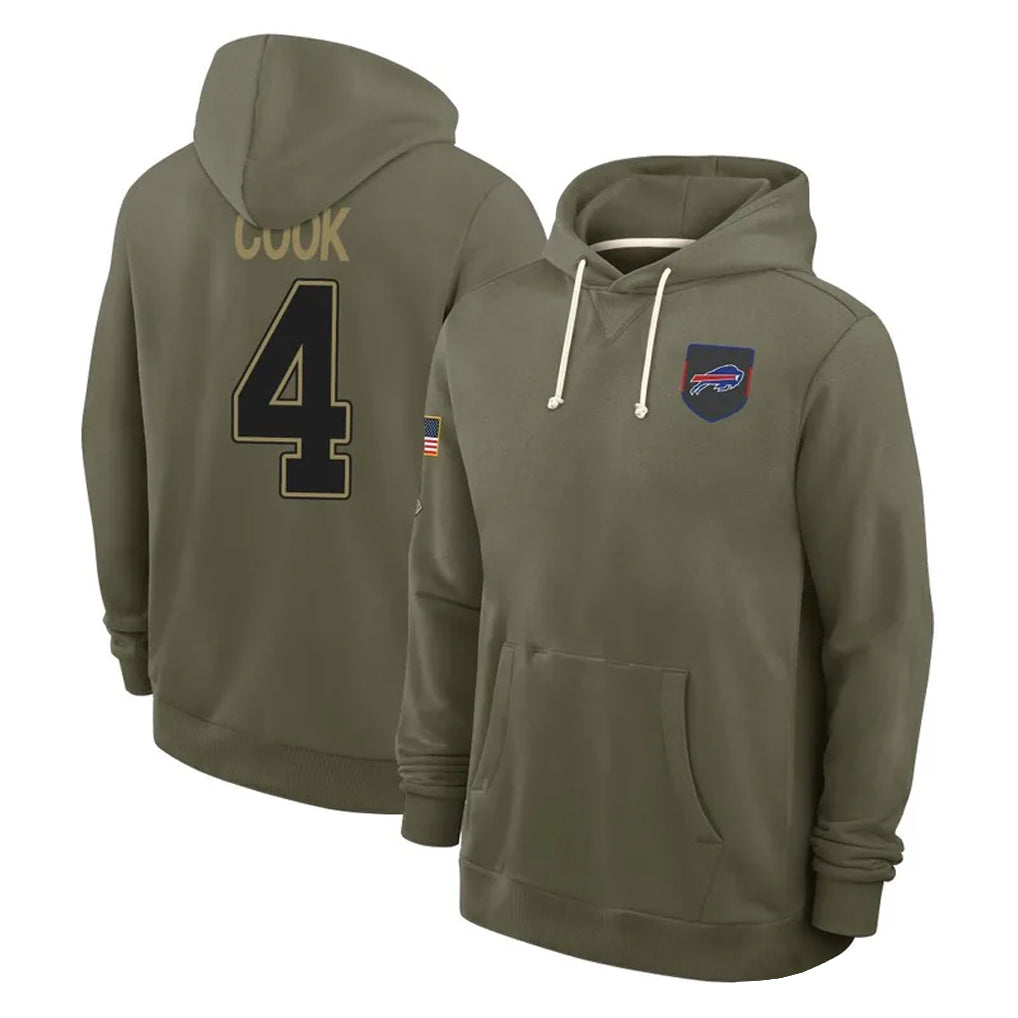 Seanshop B.Bills #4 James Cook III Player Olive Salute to Service Hoodies Stitched Jerseys