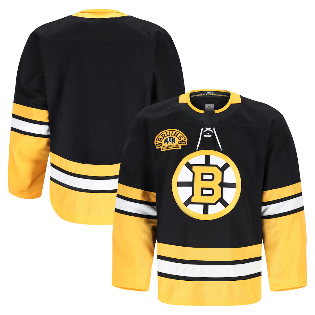Seanshop B.Bruins Black 100th Anniversary Authentic Pro Stitched Jerseys