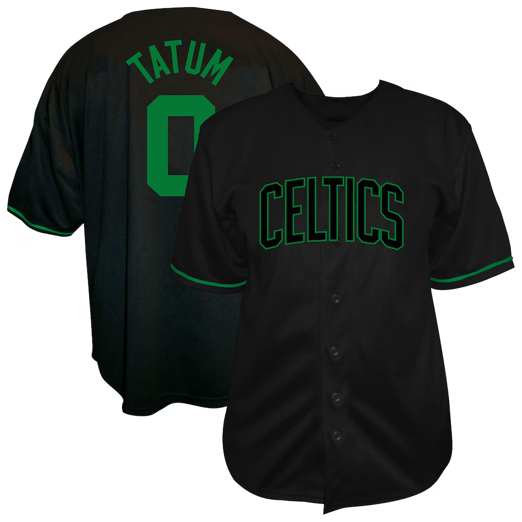 Seanshop B.Celtics #0 Jayson Tatum Profile Black Big & Tall Name & Number Button-Up Jerseys