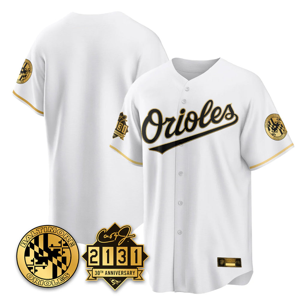 Seanshop B.Orioles White Gold 30th Anniversary of 2131 Home Game Blank Player Stitched Jerseys