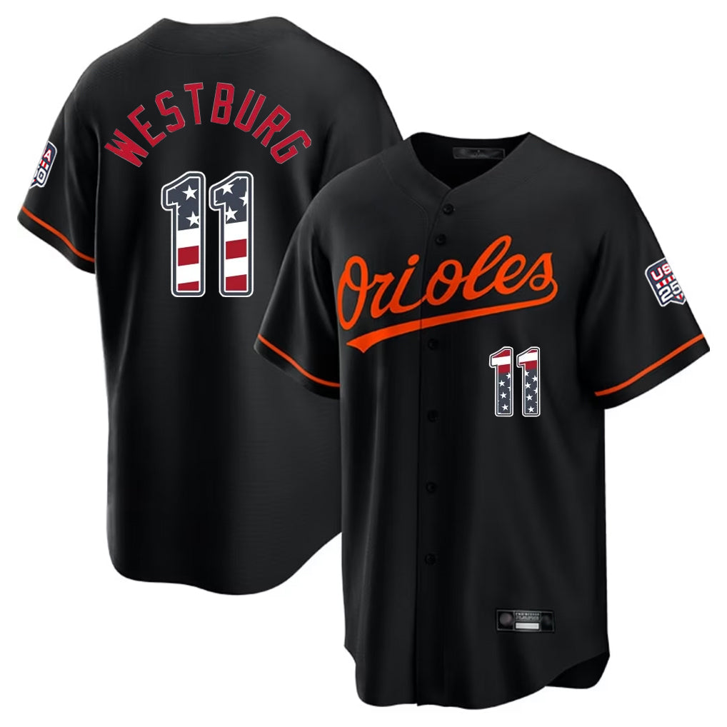Seanshop B.Orioles #11 Jordan Westburg Player Black USA 250 Fourth of July Home Game Stitched Jerseys