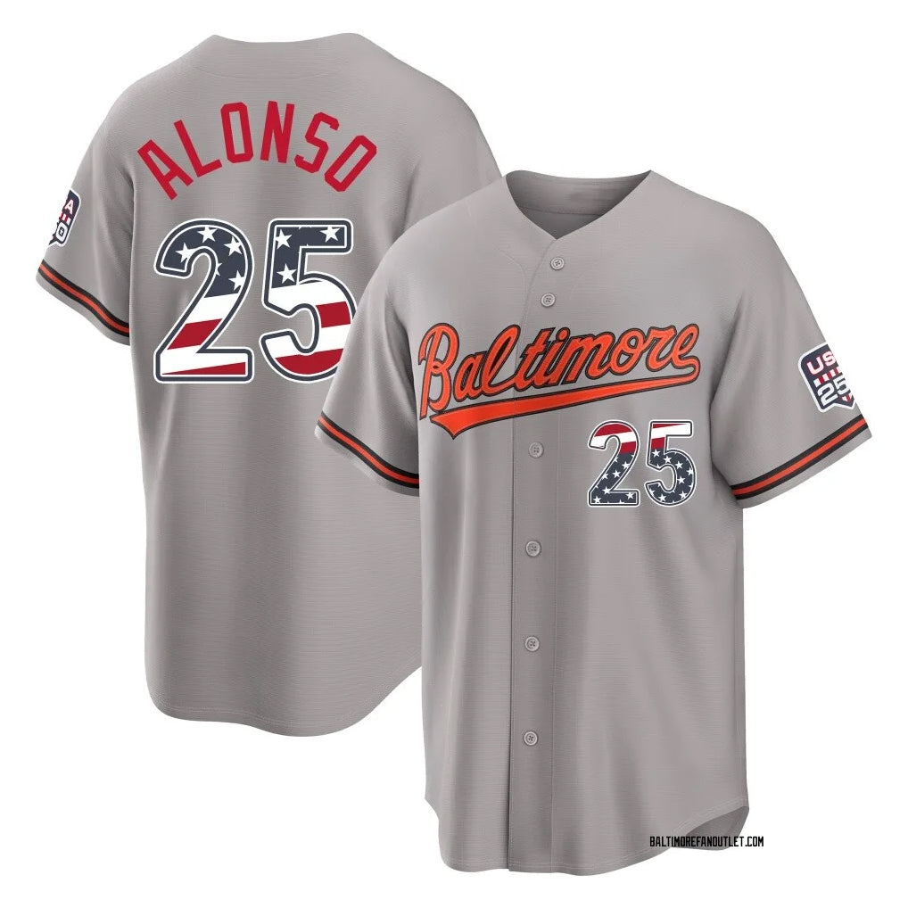 Seanshop B.Orioles #25 Pete Alonso Player Gray USA 250 Fourth of July Home Game Stitched Jerseys