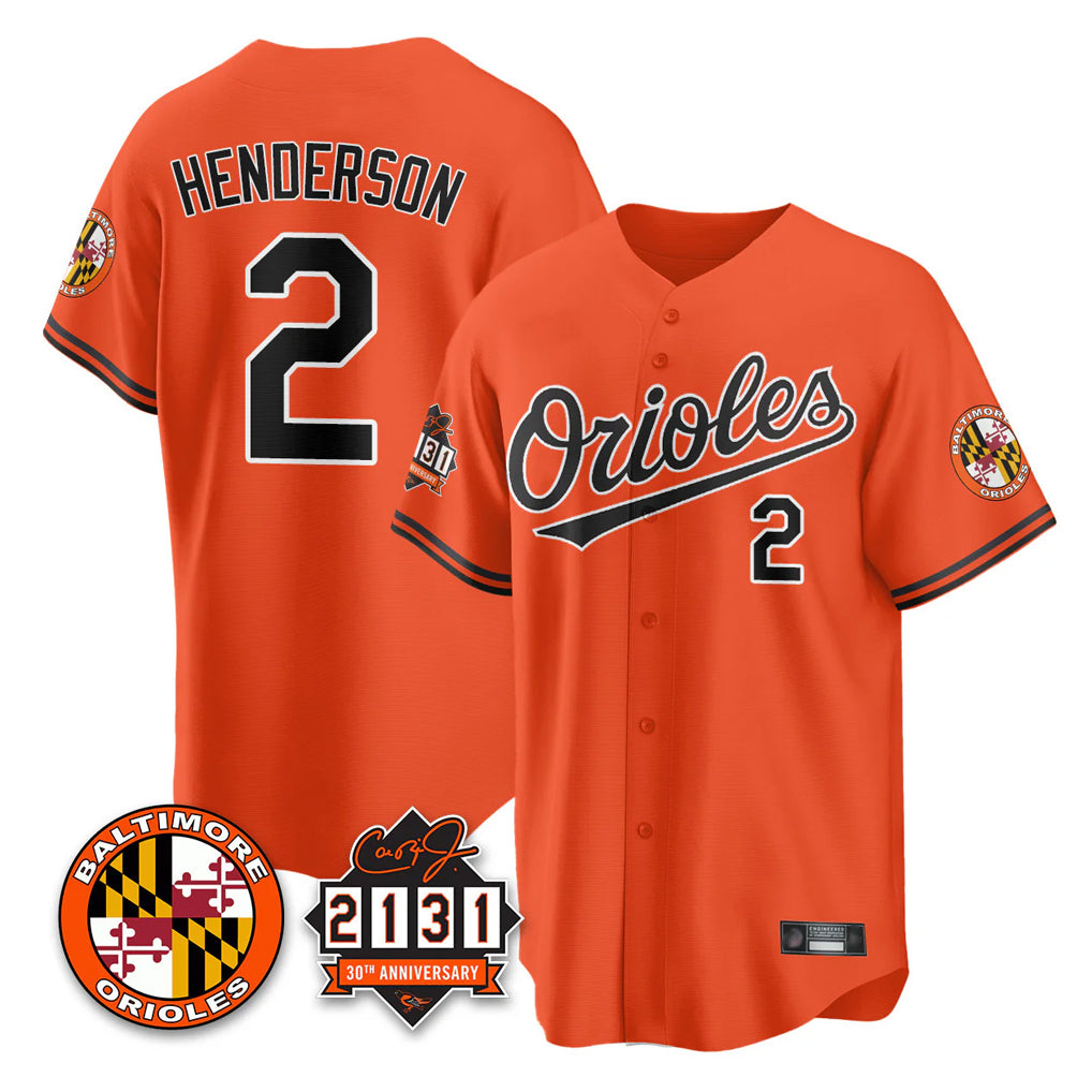 Seanshop B.Orioles #2 Gunnar Henderson Player Orange 30th Anniversary of 2131 Home Game Stitched Jerseys