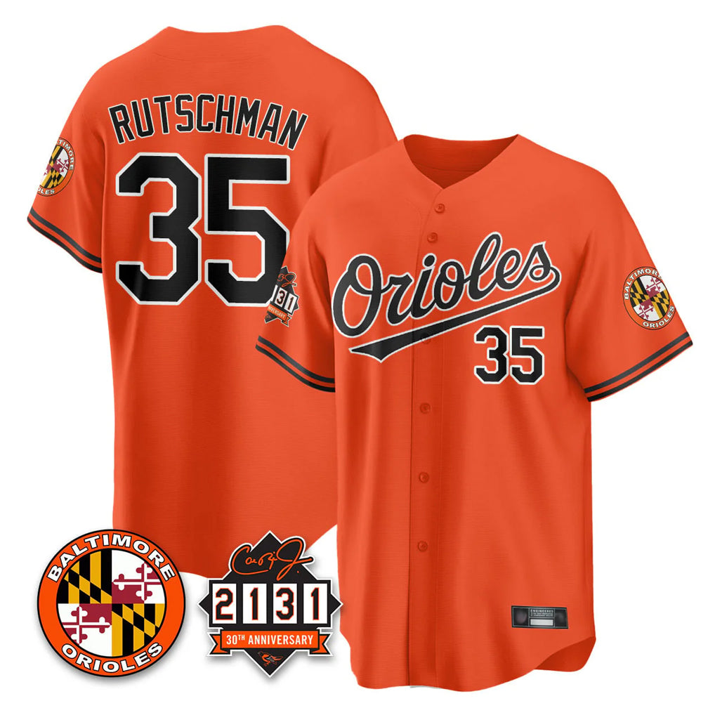 Seanshop B.Orioles #35 Adley Rutschman Orange 30th Anniversary of 2131 Home Game Stitched Jerseys